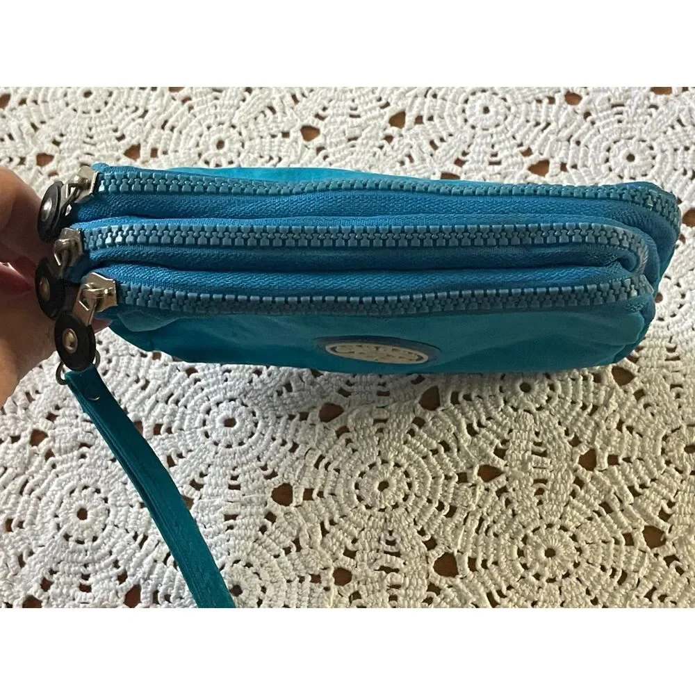 Zhuoku Nylon Wrist Bag Clutch with Strap 3- Pocket Unisex Teal Blue Travel Bag